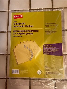 STAPLES Clear 8 Large-Tab Insertable Dividers — Yellow